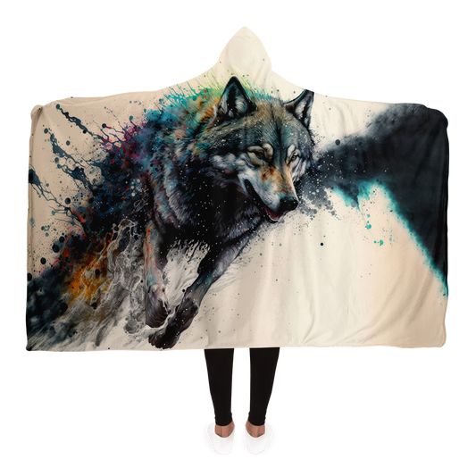 Running Wolf Ink Hooded Blanket - AOP