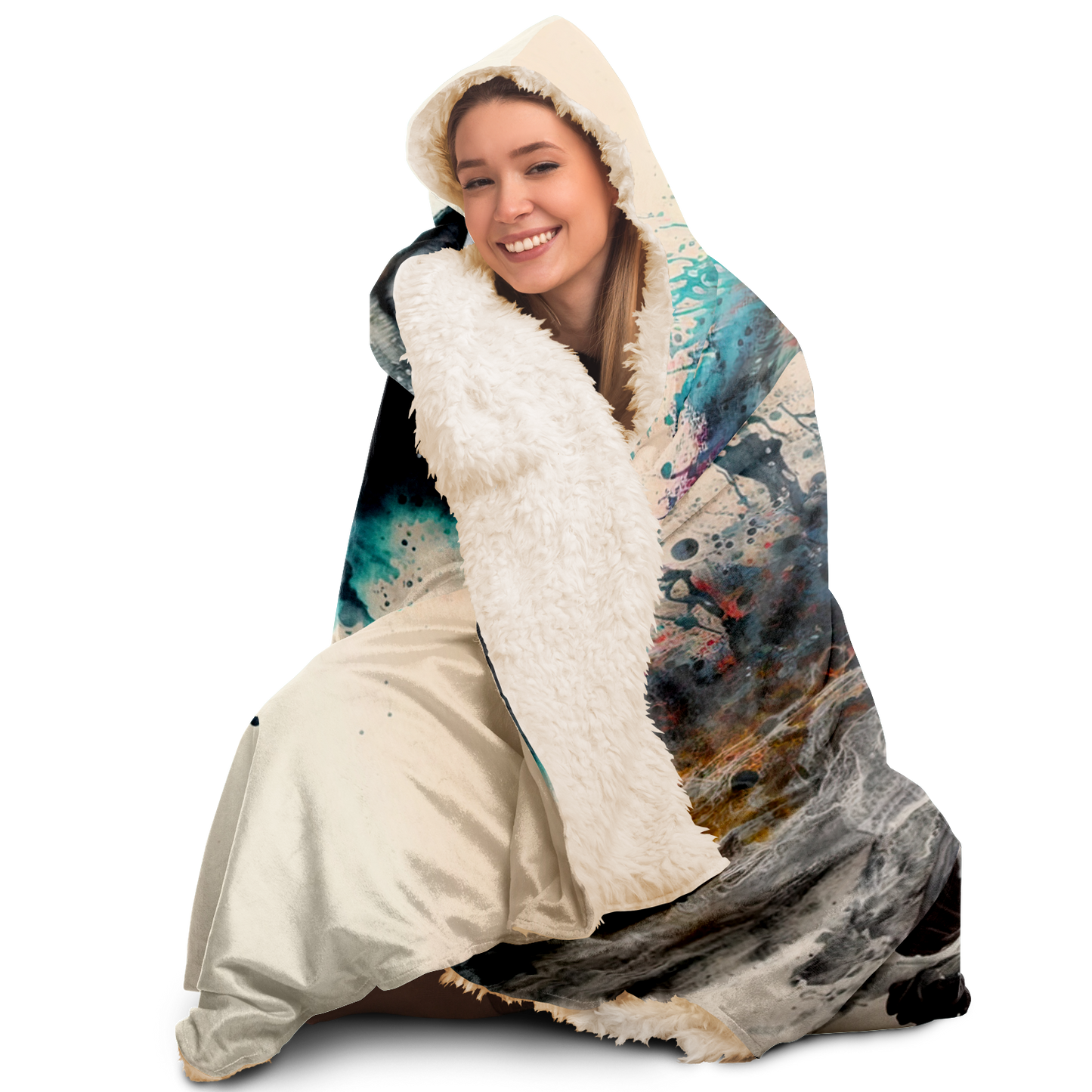 Running Wolf Ink Hooded Blanket - AOP