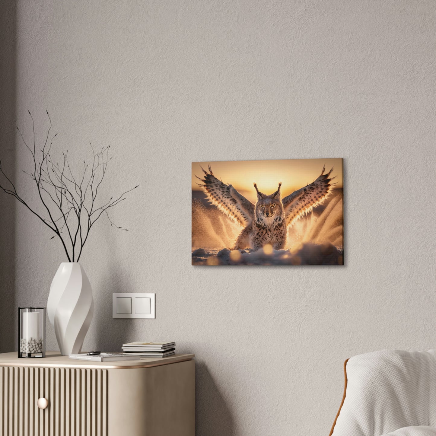 "Winged Snow Lynx" Canvas Stretched, 0.75" - Print