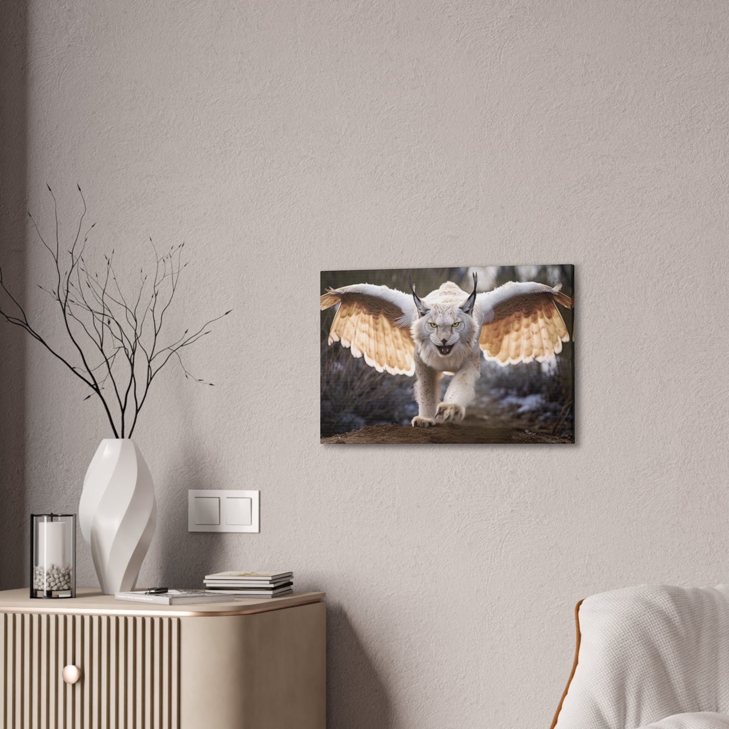 "Ivory Winged Lynx"  Canvas Stretched, 0.75" - Print