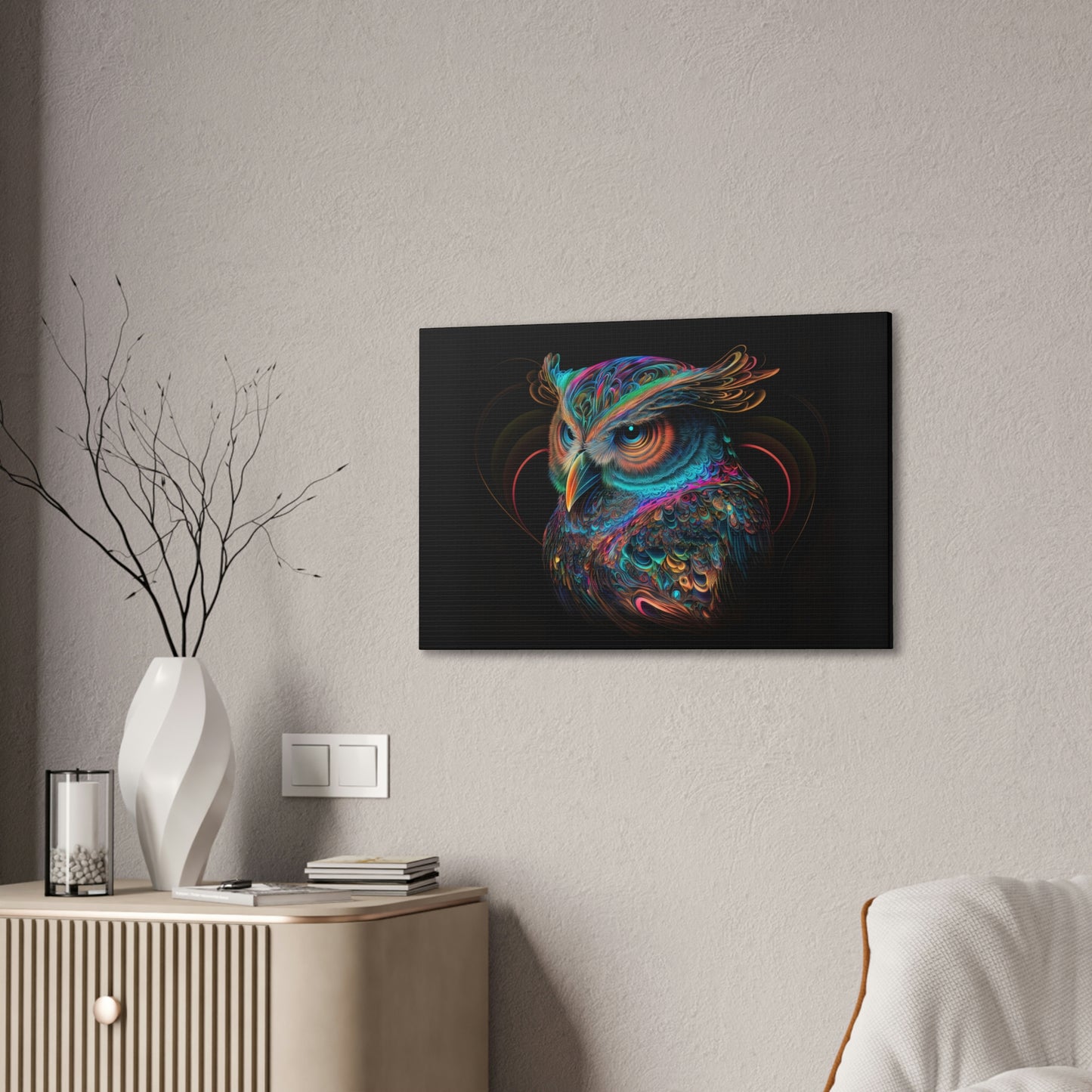 "Fluro Owl" Canvas Stretched, 0.75" - Print