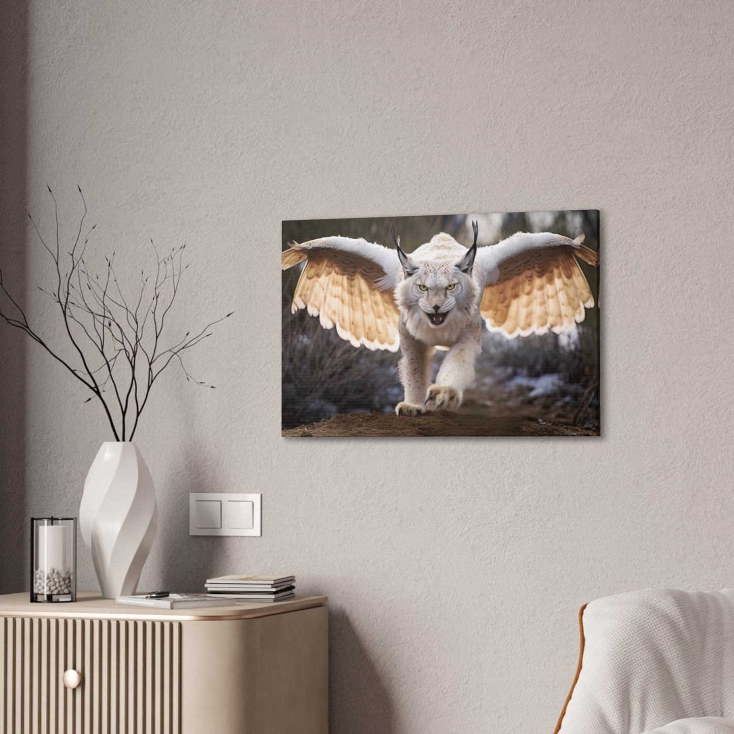 "Ivory Winged Lynx"  Canvas Stretched, 0.75" - Print