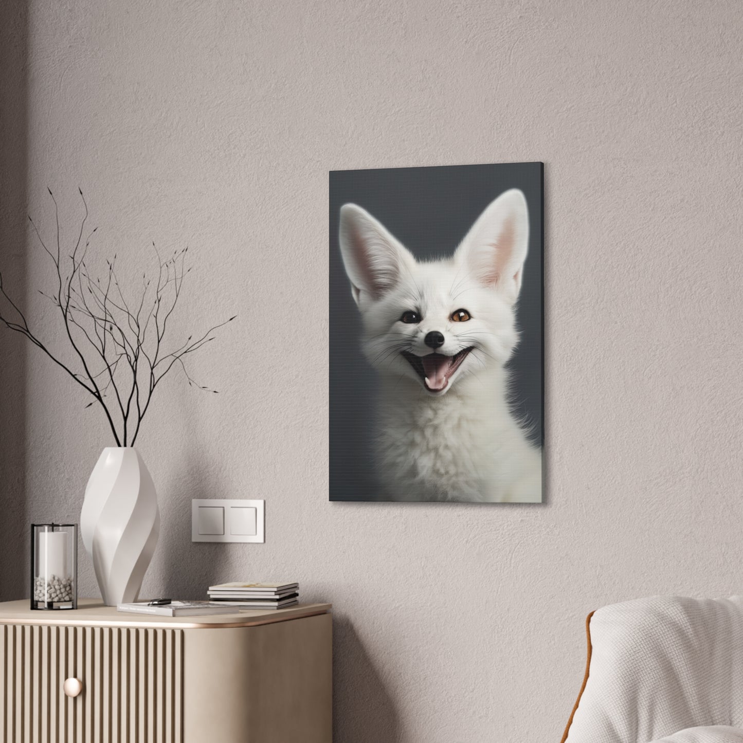 "Happy White Fennec Fox" Canvas Stretched, 0.75" - Print