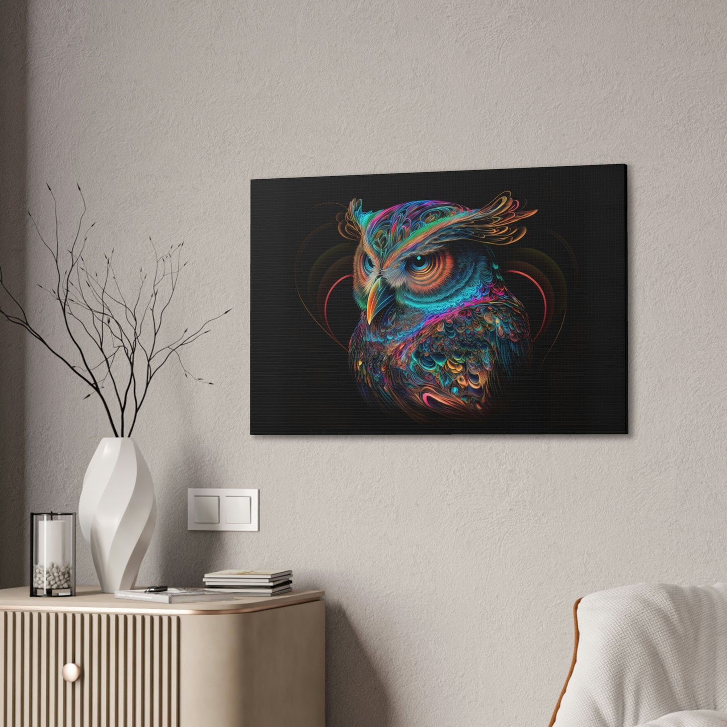 "Fluro Owl" Canvas Stretched, 0.75" - Print