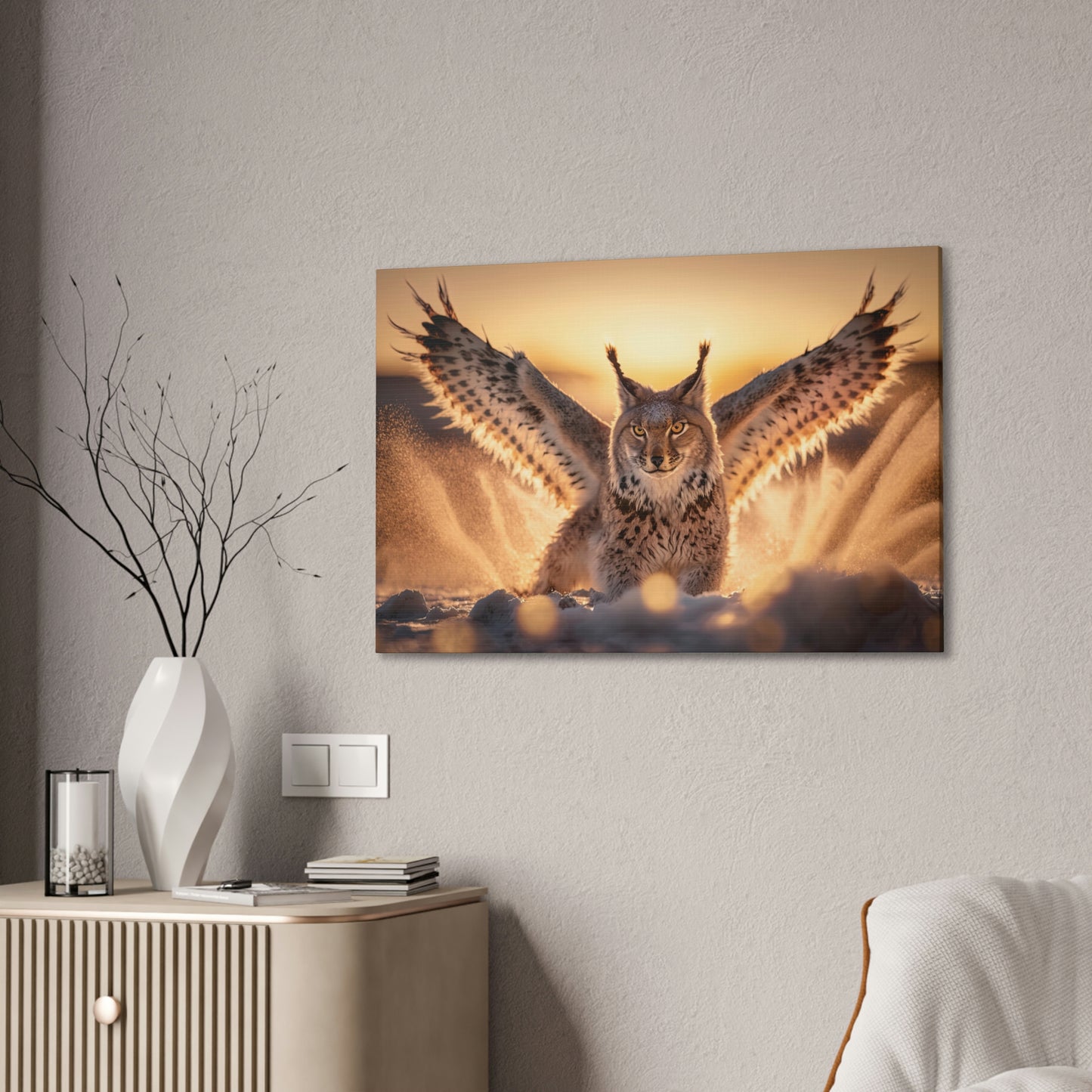 "Winged Snow Lynx" Canvas Stretched, 0.75" - Print