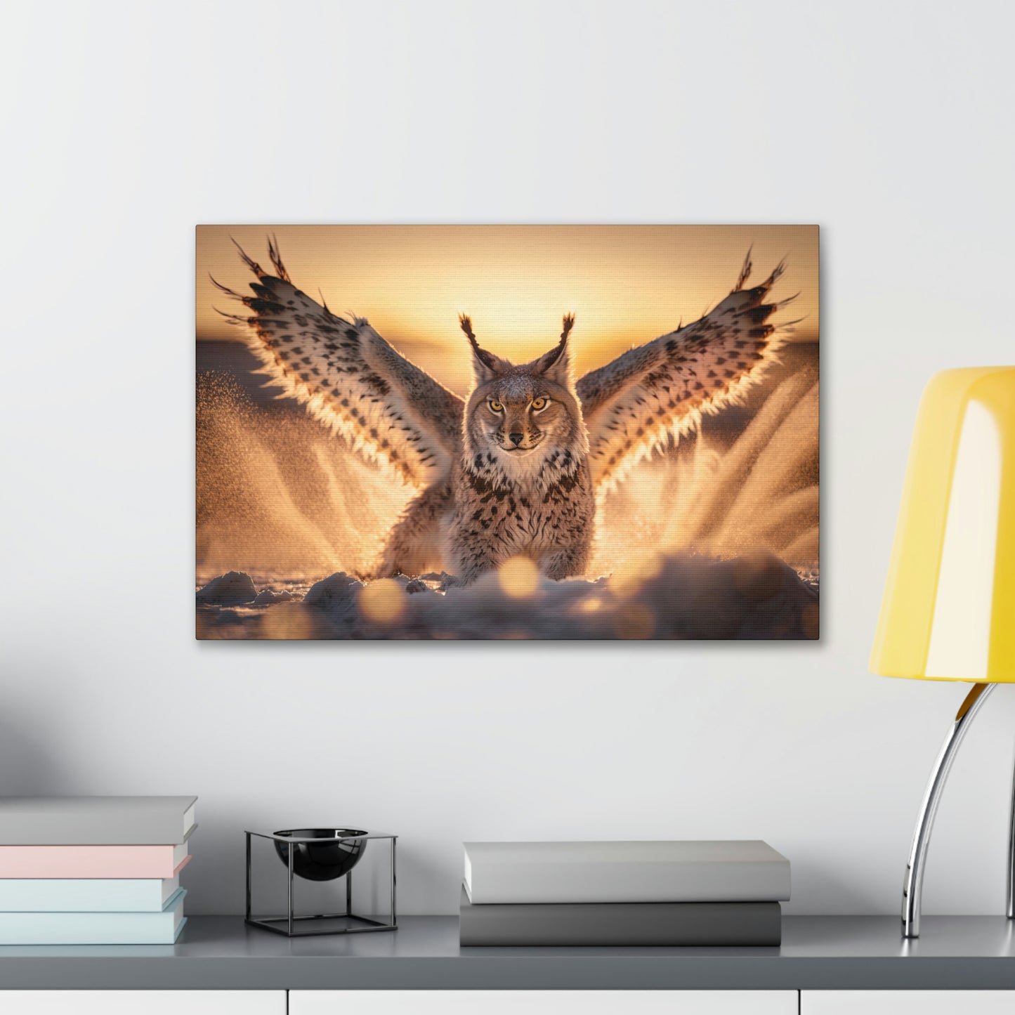 "Winged Snow Lynx" Canvas Stretched, 0.75" - Print