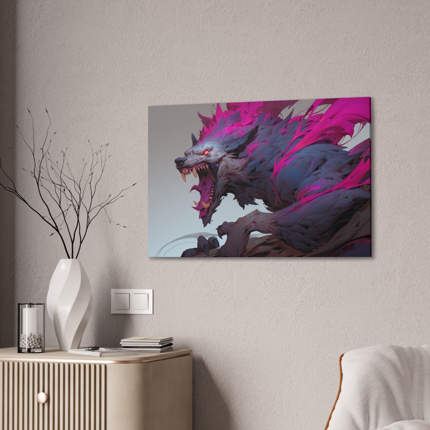 "Neon Nightmare Zombie Wolf" Canvas Stretched, 0.75" - Print