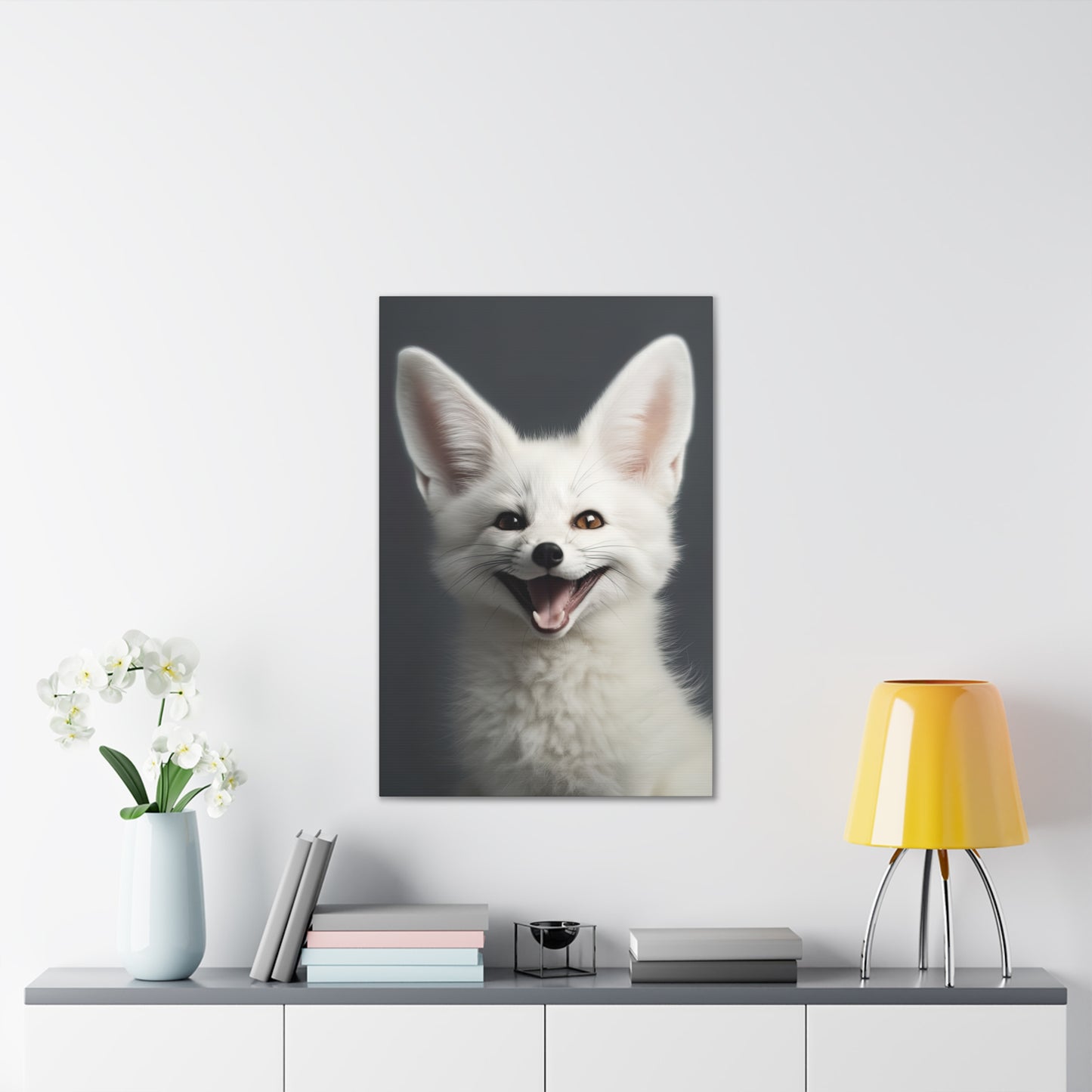 "Happy White Fennec Fox" Canvas Stretched, 0.75" - Print