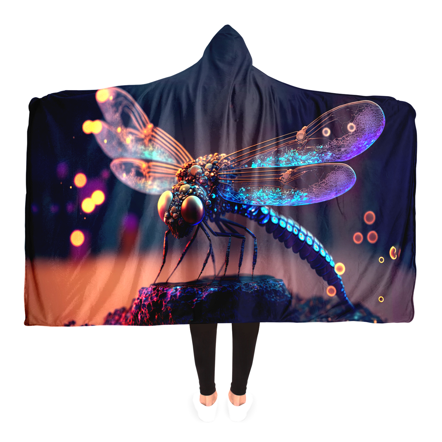 Neon Night Dragonfly Hooded Blanket